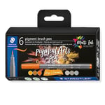 STAEDTLER 371 C6-4 Pigment Arts Brush Pen - Assorted Grey & Caramel Colours (Pack of 6)