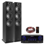 Fenton SHF80B Tower Speaker Set (Pair) with AV440 Bluetooth Amplifier, Home Hi-Fi Stereo Sound System, 3-Way 6.5" Black