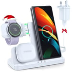 LK Wireless Charger for Samsung 3 in 1 Wireless Charging Station for Galaxy Watch 7/6/5/4/3/Active 2/1 Galaxy Buds 3/3 Pro Z Flip Fold 6/5/4 Samsung S24 S23 S22 S21 Ultra Plus FE Note 20 10 White