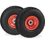 Roue de diable Set de 2 en caoutchouc 260x85, roue en caoutchouc,16 mm, 4.1/3.5-4 essieu 150 kg,noir/ rouge - Relaxdays