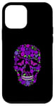 Coque pour iPhone 12 mini Fleur noire en sucre Motif tête de mort Violet