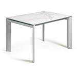 Kave Home - Table de salle à manger extensible Axis rectangulaire 120 (180) x 80 cm en porcelaine Kalos blanc avec pieds en acier blanc