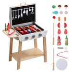 VEVOR Jouet barbecue grill set, 21 PCS, ensemble de jouet de cuisine en bois pour enfant avec aliments et outils de grillades, jeu de petit chef interactif d'intérieur/extérieur pour cadeau de 3-8 ans