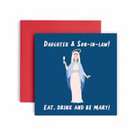 Huxters Christmas Cards for Women – Eat and Be Mary Christmas Daughter and Son In Law Happy Christmas Card for Christmas - Daughter – Funny Christmas Card (Daughter and Son-In-Law)