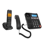 US Plug 100‑240V Black Corded And Cordless Phone 2in Screen Expandable Big B New