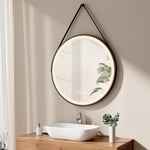 EMKE Miroir de Salle de Bain Rond 80 cm, Miroir Rond Salle de Bain avec Interrupteur Tactile et Fonction Anti-buée, 3 Couleurs de lumière Variable, Cadre Noir et bandoulière réglable