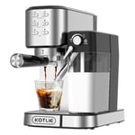 KOTLIE Espresso Coffee Machine with Automatic Milk Frother, 20Bar One-Touch Coffee Machines for Espresso, Cappuccino and Latte, ESE Pod Compatible (CM5180-UK) (Black)