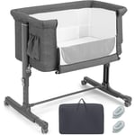 Lit Cododo Bébé 3 en 1 avec Hauteur Réglable 5 Niveaux, Lit Berceau Inclinaison de 10° avec Matelas Confortable,Maille Respirante,Charge 9KG,Sac de