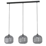 Eglo Suspension luminaire Mantunalle, lampe de plafond suspendue à 3 flammes, lustre salon ou salle à manger en métal noir et verre fumé noir transparent, douille E27, 120 cm