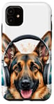 Coque pour iPhone 11 Berger Allemand Écouteurs Chien Alsacien Animaux Imprimé