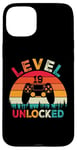 Coque pour iPhone 15 Plus Level 19 Gamer vidéo débloqué pour 19e anniversaire garçon