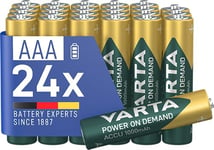 VARTA Piles AAA, rechargeables, lot de 24, Recharge Accu Power on Demand, batterie rechargeable, 1000 mAh Ni-MH, sans effet mémoire, préchargées, prêtes à l'emploi [Exclusif sur Amazon]