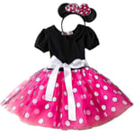 Flickor Barn Minnie Mouse Polka Dot Födelsedagsfest Rosett Tutu Tyllklänning Rose Red