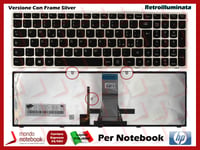 Clavier Portable Lenovo IdeaPad G50-30 G50-70 (Cadre Argent) (Rétroéclairé)