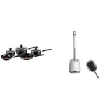 Tefal Essential, Aluminium Pots and Pans Set, 16 cm, 18 cm and 20 cm Saucepans with Lids & Ibergrif M34152 Silicone Toilet Brushes & Holders, Deep Cleaner