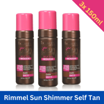 3x Rimmel London Sun Shimmer Self Tan Mousse 150ml Quick Development DARK Matte