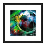 Back of the Net Football Soccer Score Goal Abstract Sport Painting Square Wooden Framed Wall Art Print Picture 8X8 Inch