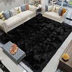 Latepis Tapis de Salon Moelleux Noir 200x300 cm Tapis en Fausse Fourrure Lavable à Poils Longs Doux Tapis Shaggy