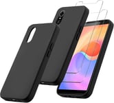 3 En 1 Coque Compatible Avec Zte Blade A31 Plus (6.0""), 1 Housse Et 2 Pièces Verre Trempé Écran Film Protecteur, Noir Souple Silicone Étui Bumper Tpu Case Cover[L839]