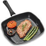 Andrew James Griddle Pan for All Hobs Incl Induction, Gas BBQs, Fire Pits & Camping Stoves, Oven-Proof Non-Stick Aluminium Pan with Removable Handle, Delicious Chargrilled Meat Chicken Fish & Veg