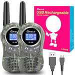 QNIGLO Rechargeable Walkie Talkies for Kids, 2+ Miles Long Distance & 8 Channels, PMR Voice Activated Walkie Talkies Rechargeable for Adults & Kids, Outdoor Toys Walkie Talkie Set for Girls & Boys