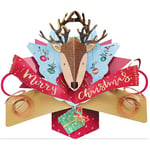 Second Nature 3D Pop Up Christmas Card with Reindeer Head and Merry Christmas