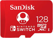 SanDisk 128GB microSDXC card for Nintendo Switch consoles, Super Mario Super Mushroom, up to 100 MB/s, Nintendo gaming storage, Nintendo Licensed Product, UHS-I, Class 10, U3,