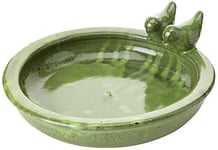 Esschert Design FB489 Bain d'oiseau Rond en céramique Vert - 10,9 x 32,9 x 30,7 cm