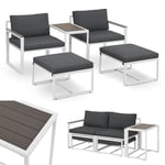 Juskys Salon de Jardin 5 pièces Bari avec Table & Coussins - Coin Lounge d'extérieur en métal - Petit mobilier de Balcon - Meubles Outdoor pour Balcon et Jardin - Gris