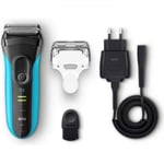 Rasoir - Tondeuse Electrique Braun Series 3 Proskin 3040s Wet & Dry Rechargeable - Bleu