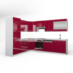 Vicco - Cuisine en angle Fame-Line, Bordeaux haute brillance/blanc, 227 x 60 cm sans plan de travail