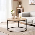 Table basse Kuhmoinen ronde diamètre 80 cm noir et effet bois [en.casa] marron clair