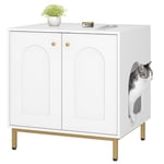 Hzuaneri Maison de Toilette Chat, Meubles Cachés, Table d'appoint en Bois pour Animal Domestique, Banc d'armoire de Rangement, Convient à la Plupart des Chats, Blanc et Doré CB81203G