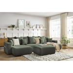 Canapé panoramique convertible Bobochic Canapé panoramique convertible coffre envy tissu chiné avec pouf Vert - Vert