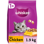 Whiskas 1+ Chicken Pack of 4 x 1.9 kg Bags, Adult Cat Dry Food