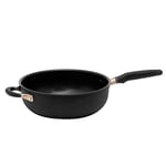 Meyer Accent Deep Frying Pan Non Stick 26cm - Induction Suitable Chefs Pan with Ergonic Heat Resistant Handles, Dishwasher Safe, Durable Hard Anodised Cookware, Black, 4.3L