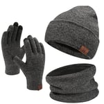 Ensemble de Gants d'écran Tactile d'écharpe de Bonnet d'hiver pour Hommes et Femmes, Ensemble de Cache-Cou de Gants de Bonnet avec Doublure en Polaire en Tricot Chaud