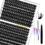 LANKIZ Lash Clusters Kit, 100D Lash Extension Kit, 272pcs Dramatic Volume Lashe Clusters with Bond & Seal Glue, 9-16mm Mix DIY Individual Lashes Kit at Home, Wispy Cluster Eyelash Kit for Beginners