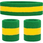 (Grön) Svettband Set Sportpannband Armband Set Svettband Frotté Armband handledssvettband pannband Fukttransporterande Svett Absorberande Huvud Ba