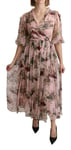 Dolce & Gabbana Robe Soie Rose Bengale Imprimé Chat A-Line Maxi IT38/ US4/ XS