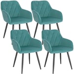 Woltu - Lot de 4 Chaise Salle à Manger Chaise de Cuisine en Velours, Assis Rembourré et Pieds en Métal, Vert Turc