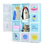 Costway Armoire Meuble De Rangement Pour Enfants, 12 Cubes Avec 2 Section Penderie, Joli, Assemblage Facile, 109 X 37 X 145cm, Bleu