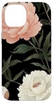 Coque pour iPhone 14 Rose de jardin rose poudré et blanc, motif botanique foncé