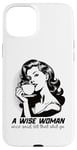 Coque pour iPhone 15 Plus Café humoristique rétro sage femme avec citation inspirante esthétique