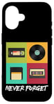 Coque pour iPhone 16 Never Forget Vintage Floppy Disk Video Tape Music Disc Style