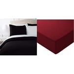 Amazon Basics Parure de lit avec Housse de Couette en Microfibre, Noir, 240 x 220 cm & Drap-Housse en Microfibre Bordeaux140 x 200 x 30 cm