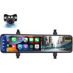 Caméra de tableau de bord miroir 4K avec Apple Carplay sans fil et Android Auto, caméras de vue arrière à commande vocale de 11,26 pouces,