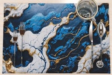 MARBLELIZED Lot de 6 Sets de Table américains lavables en Tissu Effet marbre Bleu (30 x 45 cm) - élégants, Parfaits pour Le Petit-déjeuner, Le déjeuner et Le dîner, idée Cadeau, 100% fabriqué en