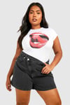Plus Cap Sleeve Fitted Lips T-shirt