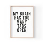 Tongue in Peach Impression humoristique avec citation | Impressions de maison | My Brain Has Too Many Tabs Open | Art mural esthétique Office Busy | A4 A3 A5 *Cadre non inclus * – PBH95